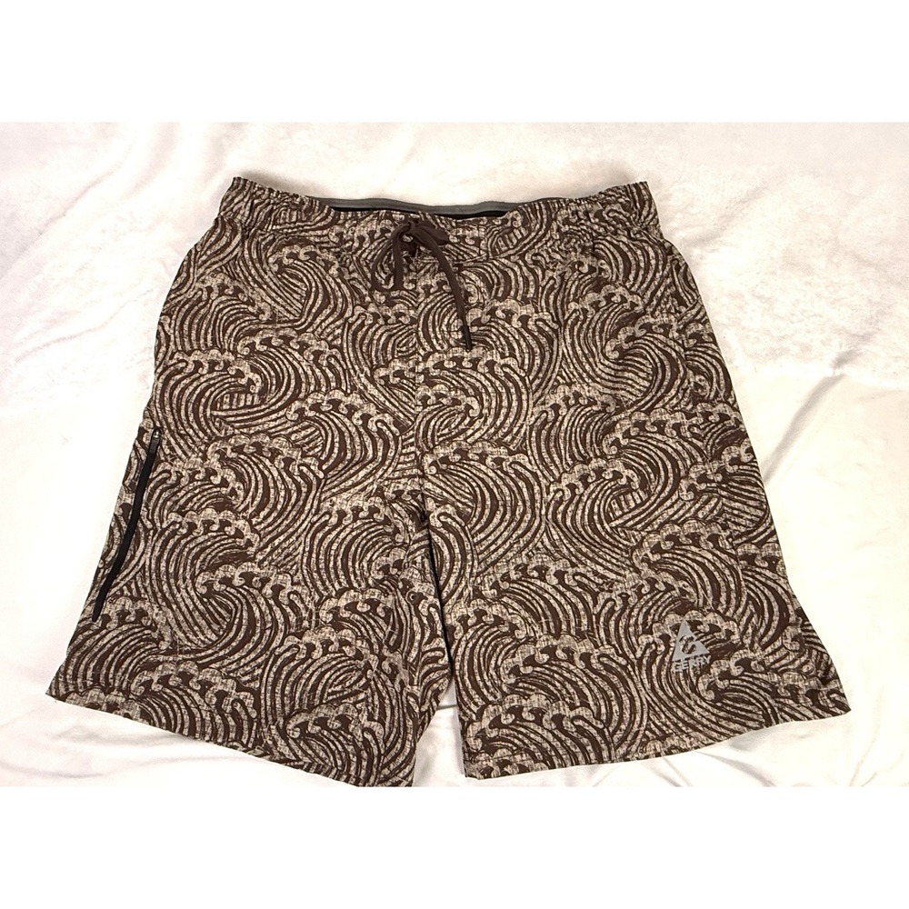Gerry Wave Print Swim Trunks Board Shorts Brown Beige Large Surf‎ Drawstring